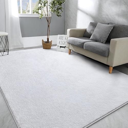 Hutha Large Area Rugs for Bedroom Living Room, 6x9 White Solid Fluffy Super Soft Memory-Foam Furry Bedside Carpets, Modern Indoor Floor Rug Aesthetic Minimalist Rug for Kids Girls Boys Home Decor - Image 1