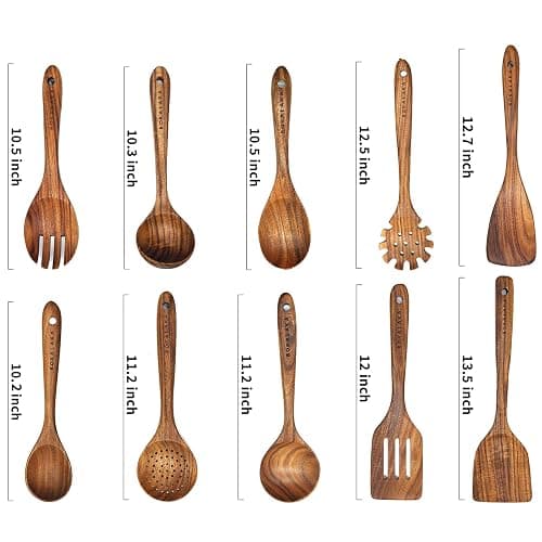 Wooden Spoons for Cooking,10 Pcs Natural Teak Wooden Kitchen Utensils Set Wooden Utensils for Cooking Wooden Cooking Utensils Wooden Spatulas for Cooking (10) thumbnail 3