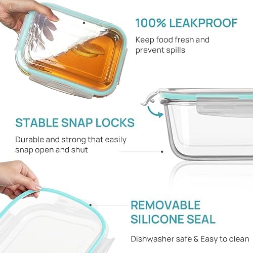 Vtopmart 122oz+50oz Large Glass Food Storage Containers with Airtight Lids, Big Glass Containers for Roasting Chicken, Baking Casseroles, Food Storage, Meal Prep, Fruits, Thanksgiving Meals, BPA-Free thumbnail 6