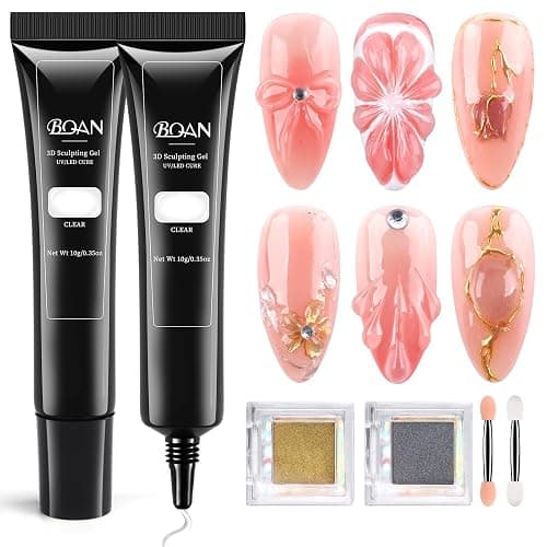 BQAN 3D Nail Gel Kit, 10g*2Pcs No Wipe Clear 3D Sculpting Gel for Nail Art, Rhinestone Glue for Gems Decoration, Salon & Home Use - Image 1