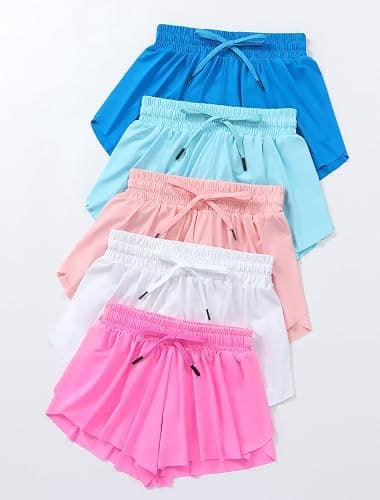 Yitoco 2-3 Pack Girls Flowy Butterfly Shorts with Pockets Liner 2 in 1 Skirt for Fitness, Athletic Running Sports thumbnail 7