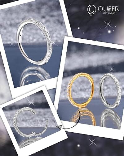 OUFER Nose Rings Surgical Steel Cartilage Earrings Tragus 316L Stainless Steel Helix Earrings Cartilage Earring 14G/16G/18G/20G Hinged Segment Rings Hoop thumbnail 3