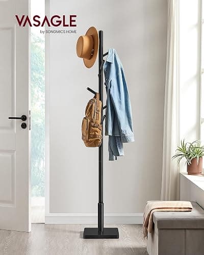 VASAGLE Garderobenständer, Kleiderständer Massivholz, Jackenständer Baumform, 8 Haken für Jacken, Hüte, für Flur, Haken und Haltestange aus Kautschukholz, tintenschwarz RCR010B01 thumbnail 2
