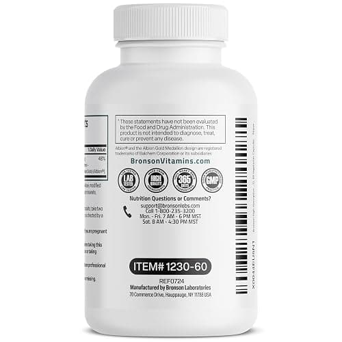 Bronson Magnesium Glycinate 200 MG per Serving Chelated for High Absorption, Gentle On Stomach, Non-GMO, 60 Vegetarian Capsules thumbnail 7