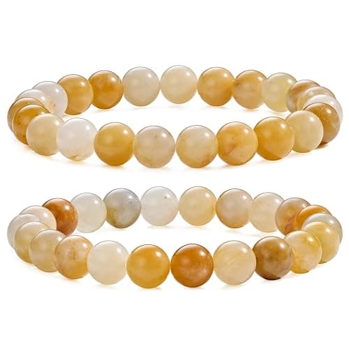 Bivei Natural Gemstone Semi Precious Healing Crystals Handmade Stretchy Round Beads Bracelet,Stocking Stuffers for Women Enhance Positive Energy - Image 1