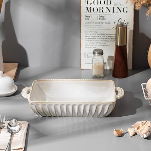 Feenmai Casserole Dish for Oven, Ceramic Baking Dishes Set, Vintage Hobnail Bakeware Sets of 3, Rectangular Baking Pan, Deep Lasagna Pan with Handle for Cake, Wedding Kitchen Gift, 13.77“/11.6"/8.85" thumbnail 9