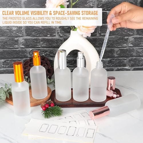 AuroTrends 3.4oz Frosted Glass Spray Bottles 2Pack, Empty Perfume Spray Bottles for Face Body Travel, Refillable Fine Mist Atomizer with Silver Caps, Plastic Dropper and Stickers Included thumbnail 2