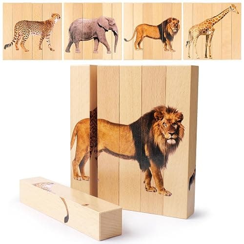 Wooden Puzzles for Toddlers 1-3: Animal Toddler Puzzles for 2-4 Years Old, Montessori Toys Learning Educational Chunky Puzzle, 4-in-1 Safari Animal Wooden Toys for Kids Baby Boys Girls Gifts - Image 1