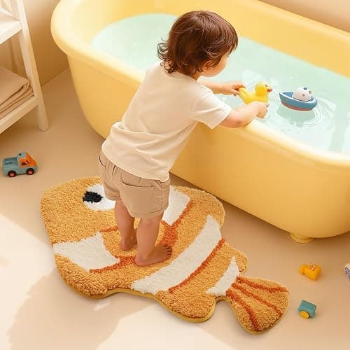 LUMI Cute Animal Bathroom Rugs, Plush Absorbent Bath Mats for Bathroom, Non-Slip Backing Washable Bath Mat, Ideal for Shower Sink Bathtub Room Decor, 20"x35", Clownfish thumbnail 3