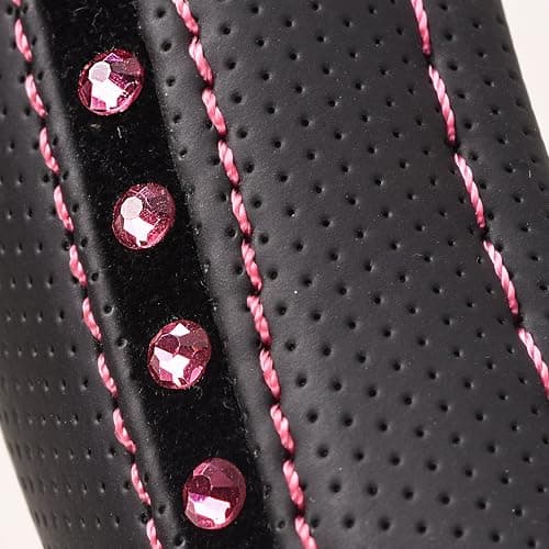 CAR PASS Bling Diamond Leather Steering Wheel Cover, Studded Crystal Rhinestones Universal Fit 14" 1/2-15" Crystal Glitter for Women Sparkle Girl Fit Suvs,Vans,Sedans,Cars,Trucks, Hot Pink Diamond - Hot Pink Diamond thumbnail 7