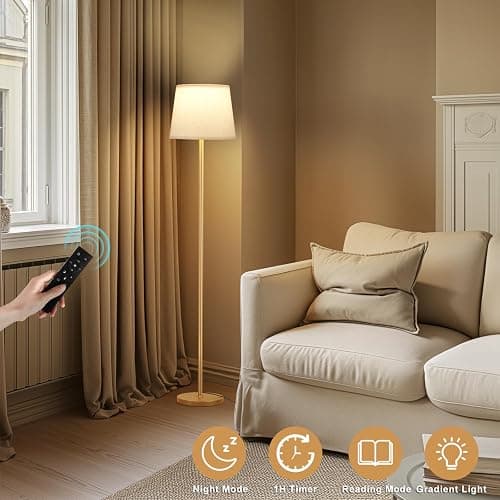 Raexpectis 【Upgraded Floor Lamps for Living Room, Modern Floor Lamp with Remote Control, Dimmable Colors Temperature Standing Lamp Foot Switch, 9W Bulb Tall Lamps for Bedroom Office Kid Room - Gold thumbnail 8