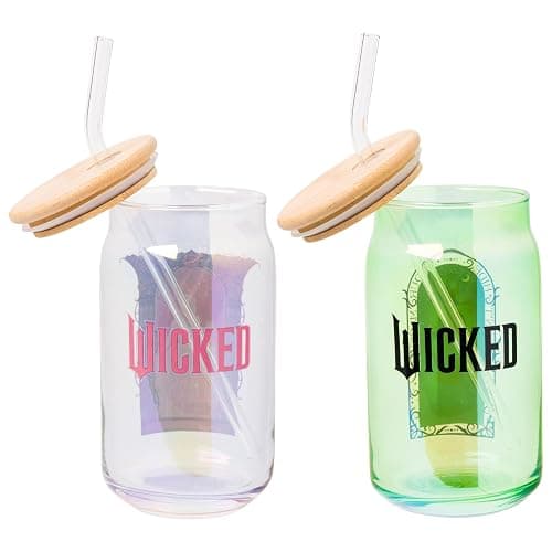 Silver Buffalo Wicked Featuring Elphaba and Glinda She's So Good and Don't Hide Your Magic 2 Pack Glass Jar Tumbler with Bamboo Lid and Glass Straw, 16 Ounces thumbnail 3