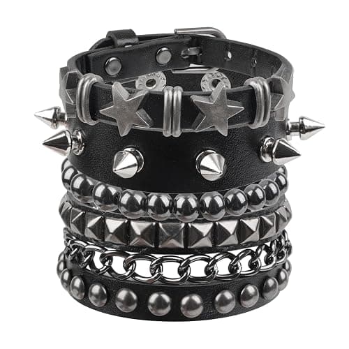 Molirex 4 Pcs Punk Rock Studded Bracelet Set Leather Cuff Bracelets for Men Women 80s Emo Goth Accessories - Image 1