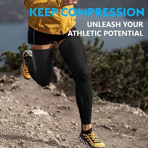 KEKING Full Leg Compression Sleeves, Unisex, Thigh High Compression Stocking 20-30mmHg Graduated Support for Thigh Calf Knee, Running, Basketball, Reduce Varicose Veins and Swelling, All Black L thumbnail 3