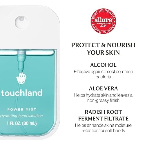 Touchland Hydrating Hand Sanitizer Spray Bundle, DREAM 5 Set (Watermelon, Berry, Beach Coco, Sandalwood Power Mists, Icy White Hand Mist Case), 1 FL. OZ. Travel Size thumbnail 7