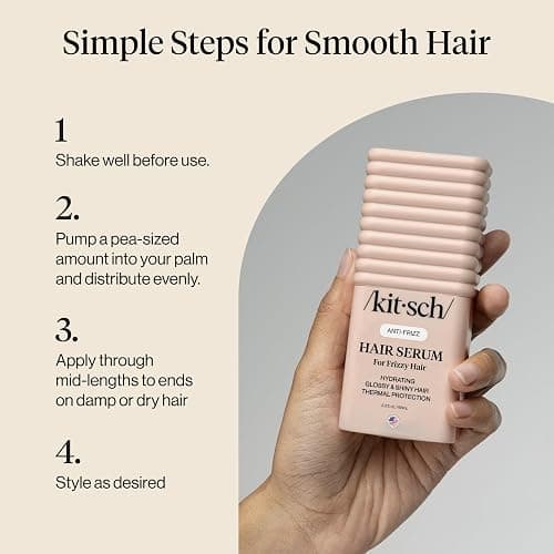 Kitsch Frizz Control Hair Serum - Lightweight Anti Frizz Serum for Curly Hair with Heat Protection | Adds Glossy Shine, Smooths Flyaways & Safe for Color Treated Hair - 2.3oz thumbnail 7