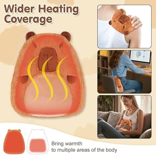 Capybara Microwavable Heating Pad for Belly, Neck & Shoulders, Heated Stuffed Animals with Moist Heat, Removable Plush Cover, Unscented Natural Fill, Adorable Surprise Present, 7.8" x 10.6", 1.2 lb thumbnail 5