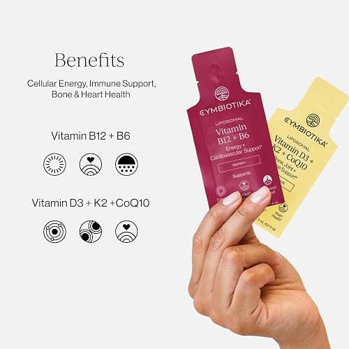 CYMBIOTIKA Liposomal Vitamin B12 + B6 & Vitamin D3 + K2 + CoQ10, Cellular Energy, Joint + Bone, Brain + Heart Health, Nerve Function, Immune Support, High Absorption, 2 x 12 5 mL Liquid Supplements thumbnail 2