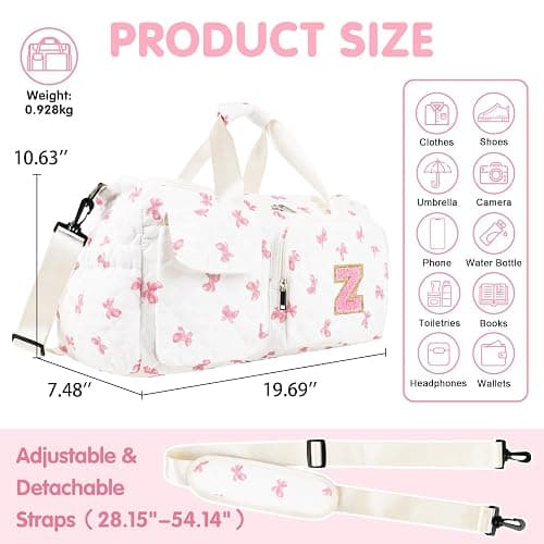 Gifts for Girls Initial Travel Duffle Bag, Personalized Initial Duffel Bag with Shoe Compartment Dance Cheer Weekender Bags, Gymnastics Gym Overnight Bag Birthday Gift for Teens Girl (Letter-Z) thumbnail 2