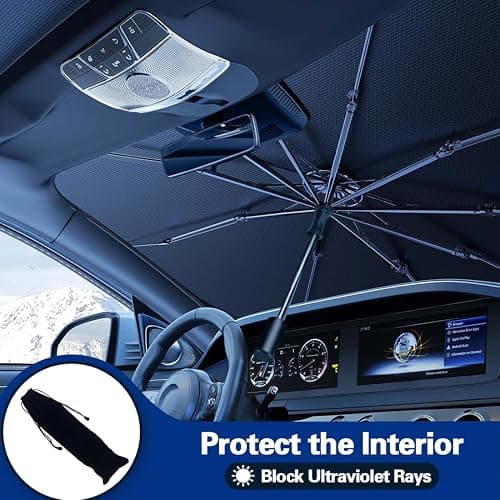 2025 Windshield Sun Shade Umbrella, Foldable Car Umbrella Sunshade with UV Block Car Front Window (Heat Insulation Protection) for Auto Windshield Covers Trucks Cars (Large) thumbnail 3