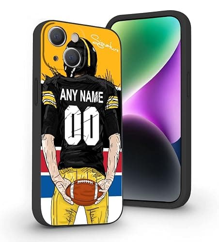 VNGDA Custom Name & Number Football Case for iPhone17 Air 16 15 Pro Max 14 13 Mini 12 11 Xs Max Xr SE3 8 7 6 Plus,Liquid Silicone with Camera Protection Custom Signature Phone Case(Pittsburgh) - Image 1