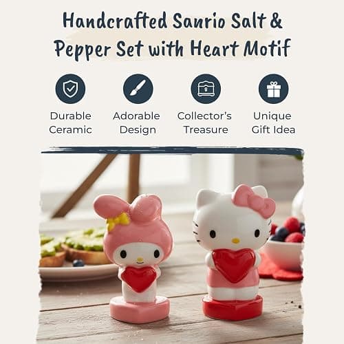 Blue Sky Clayworks Hello Kitty & My Melody Heart Salt & Pepper Shaker Set, Ceramic, 4.25" L x 2" W x 3.25" H, Sweetheart Table Duo thumbnail 5