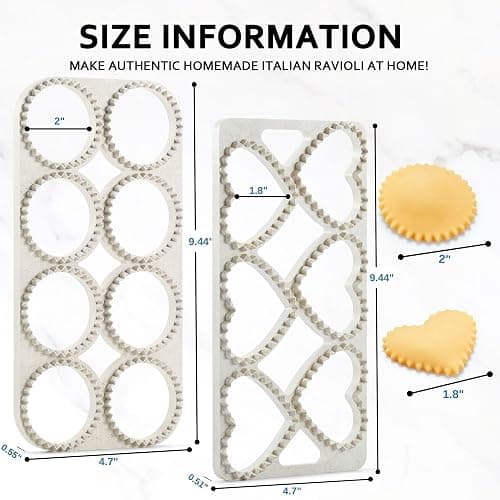 MUMSUNG Ravioli Maker Press, Ravioli Press Mold Set - Round, Heart, Square Ravioli Stamp Maker Cutter with Wood Rolling Pin, 2.6" Empanada Maker Press Kit and Ravioli Wheel 3 PCS thumbnail 4