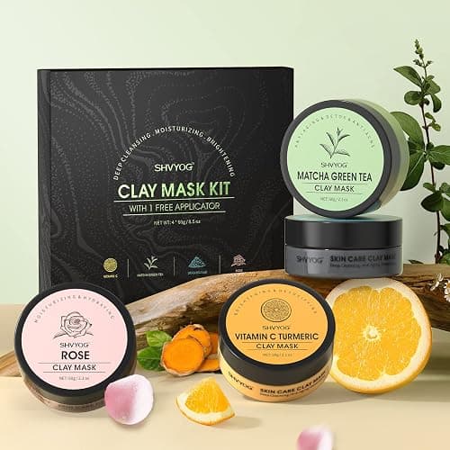 SHVYOG 4Pcs Face Mask Set - Turmeric Clay Mask, Vitamin C, Green Tea, Rose, Dead Sea Mud Mask, Skin Care Mask for Deep Cleansing, Refining Pores, Stocking Stuffers for Women, Gifts for Women- 240g thumbnail 4