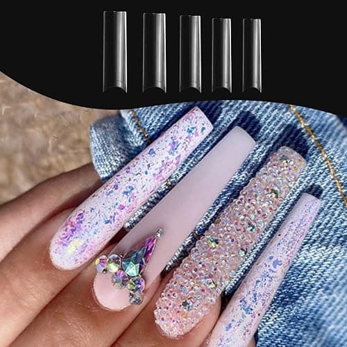 No C Curve Square Nail Tips XXL，Acrylic Nail Tips Square,SITELENABY 500 pcs Clear Fake Nails for Nail Salons,Nail Tech Must Have thumbnail 6