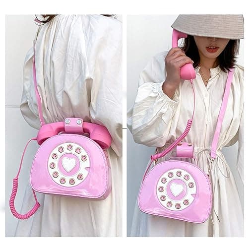 Oweisong Fun Telephone Purse for Women Novelty Pink Phone Tote Handbags Top Handle Shoulder Crossbdoy Bag thumbnail 2
