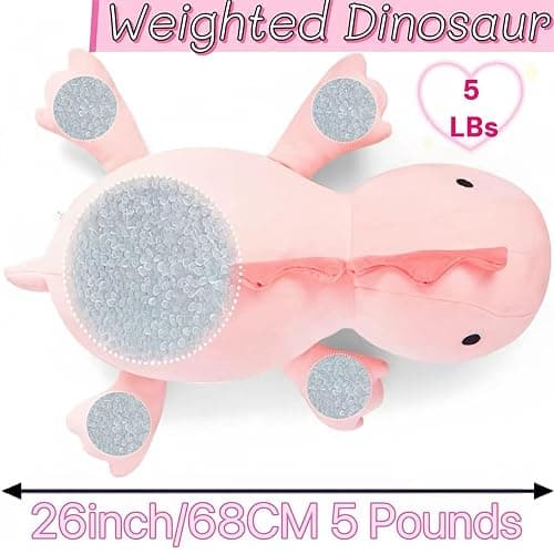 JOD® Weighted Dinosaur Stuffed Animals, Dinosaur Weighted 5 lbs, 26" Large Weighted Plush Animal, Cute Plush Toy Pillow, Soft Dino Plushie Gifts for Adults, Boys & Girls (66 CM Pink) thumbnail 3