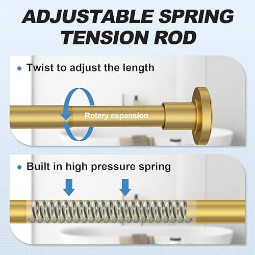 CorkLatta Gold Shower Curtain Rod 31 to 80 Inch,1 Inch Diameter Adjustable Spring Tension Stainless Steel Telescoping Rod,Easy Install,No Rust thumbnail 3