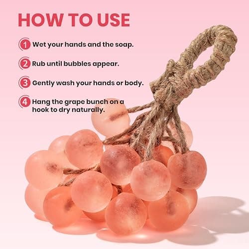 JHZHONG Grape Soap on a Rope, Handmade Grape Cluster Shape Soap Bar, Unique Decorative Bath Soap, Aromatic Hand Wash Gift for Home Decor, Men & Women (1, Pink) thumbnail 5
