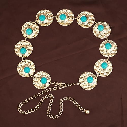 ILuvatar Waist Chain Women's Metal Dress With Sweater Gold Retro Turquoise Stone Punk Belt Concho Western Belts thumbnail 5