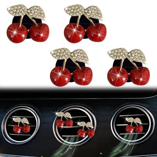 4 Pcs Cherry Car Air Vent Freshener Perfume Clip, Rhinestone Car Air Outlet Fragrance Perfume Clip Freshener, Bling Cute Car Accessories Car Decoration for Women,Air Fresheners,Car Decor（Odor Random） - Image 1