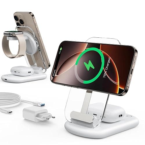 Chargeur, Station de Charge et iPhone,3 en 1 Station de Charge Compatible avec iPhone 17 16 15 14 13 12 Pro Max/Air/Plus/Pro, pour 10/9,Airpods 3/2/Pro,Pliable réglable,Blanc Ivoire - Image 1