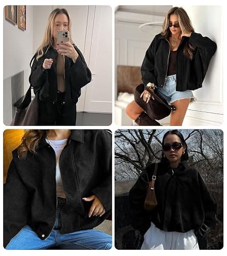 Bnigung Womens Faux Suede Bomber Jacket Casual Lapel Pilot Cropped Coat Oversized Motorcycle Jackets 2025 Outerwear thumbnail 6