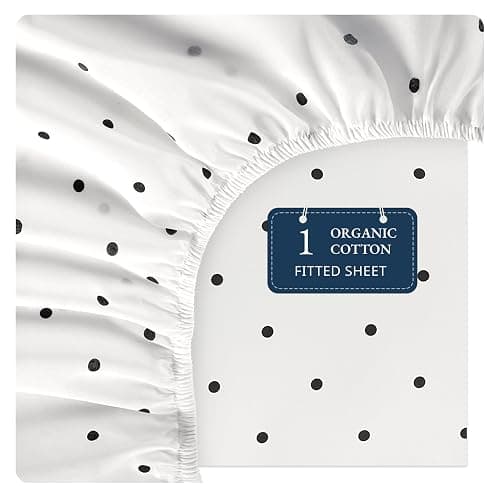 Lane Linen 100% Organic Cotton Queen Size Fitted Sheet Only (60"x80") - Super Soft 100% Cotton Queen Fitted Sheet - Lightweight & Durable Cotton Bed Sheet - Black Polka Dot - Image 1
