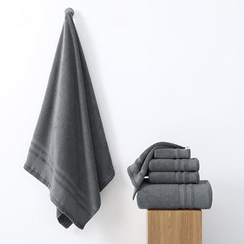 REDKISS 6 Piece Gray Bath Towels Set – 100% Cotton Towels Set for Bathroom, Hotel Collection | 700 GSM, Absorbent & Quick-Dry Towel Sets with 2 Bath Towels, 2 Hand Towels, 2 Washcloths, Gray Towels thumbnail 3