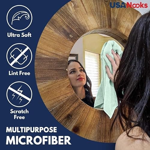 USANOOKS Microfiber Cleaning Cloth - Sea Green - 12Pcs (12.5x12.5 inch) High Performance - 1200 Washes, Ultra Absorbent Car Towel Traps Grime & Liquid for Streak-Free Mirror Shine - car Washing Cloth thumbnail 4