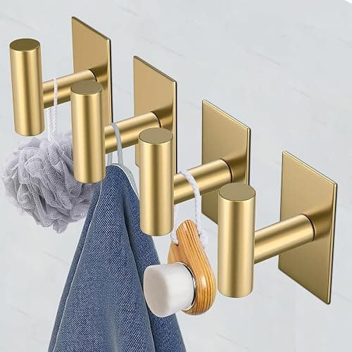 VAEHOLD Wall Towel Hooks, Heavy Duty Sticky Holder Waterproof Towel Hooks for Hanging Coat, Clothes, Closet Hook Wall Mount for Kitchen (Gold, 2 Pack) thumbnail 5