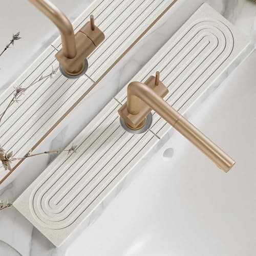 Faucet Mat for Kitchen Sink - 24'' Long Diatomite Fast Drying Stone Sink Tray, Super Absorbent, Prevents Moisture Buildup - Faucet Splash Guard for Bathroom Counter [Light Grey, 23.6" x 3.9"] - Light Grey - 23.6" x 3.9" - Image 1