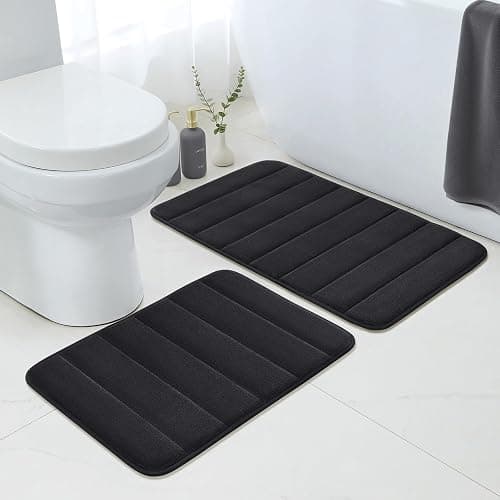 BYSURE Bathroom Rugs Sets 2 Piece, Memory Foam Non Slip Extra Soft Absorbent Machine Washable Toilet Bath Mats (Black, 17x24+20x32) thumbnail 3