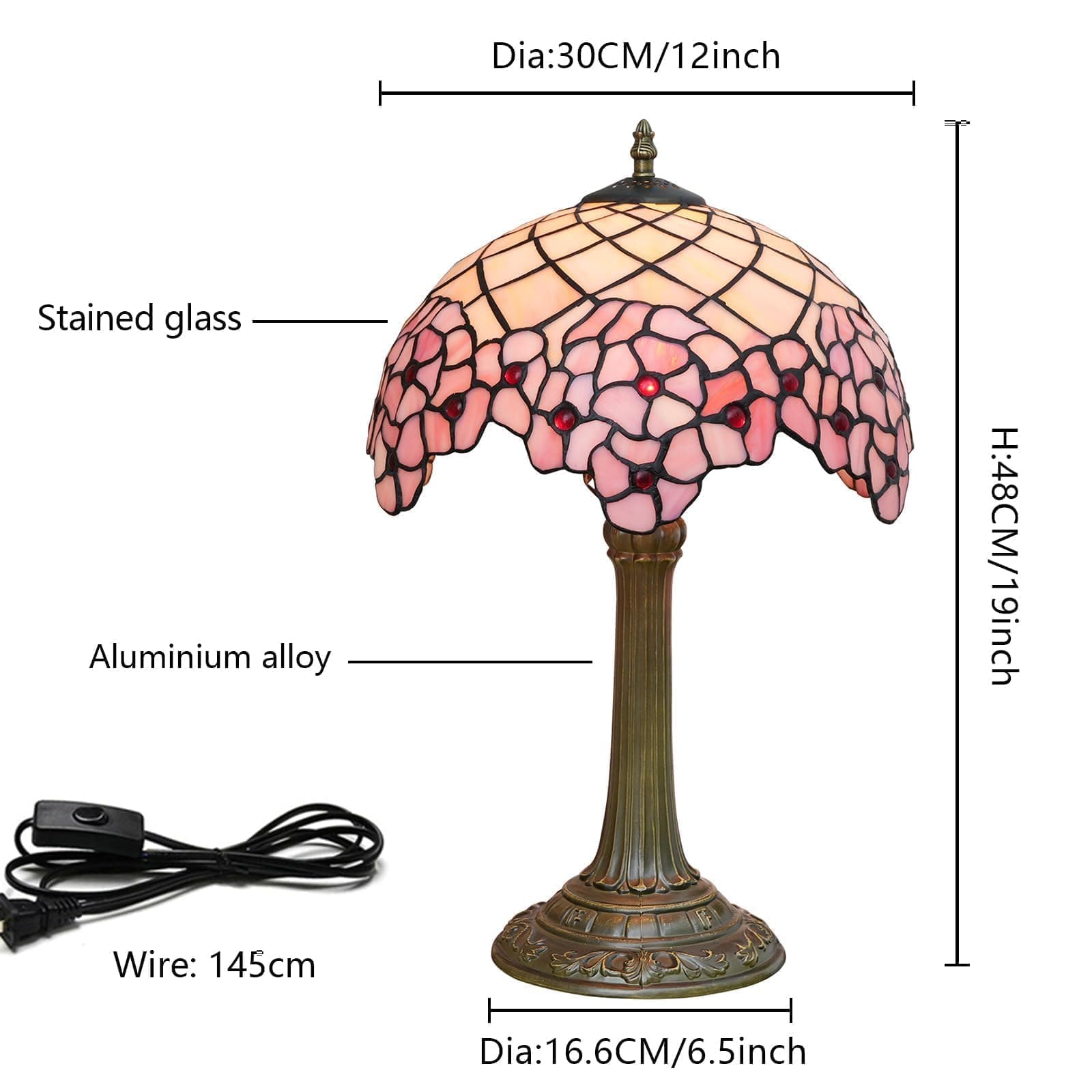 Tiffany Lampshade, Bedside Lamp, Stained Glass for Bedroom, Dorm, Living Room and Kitchen, Cute Home Aesthetic Decoration Gift, Cherry Blossom thumbnail 7