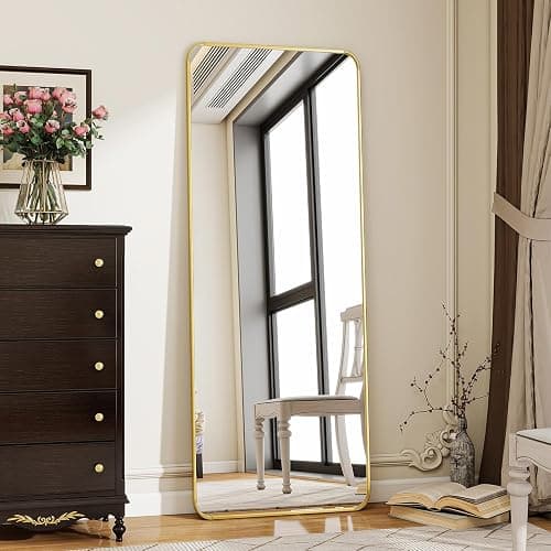 BEAUTYPEAK Gold Full Length Mirror, 56"x21" Rounded Corner Floor Mirror Standing Hanging or Leaning Against Wall, Suitable for Bedroom or Dressing Room - Image 1