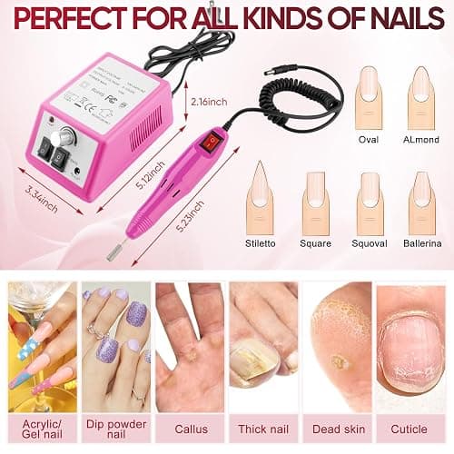 Professional Electric Nail Drill Machine Nails File Kit Manicure Pedicure Set for Acrylic Nail Gel Dip Powder Art Shape Remover Tool Polisher Grinder Low Noise with 156pcs Sanding Bands thumbnail 4