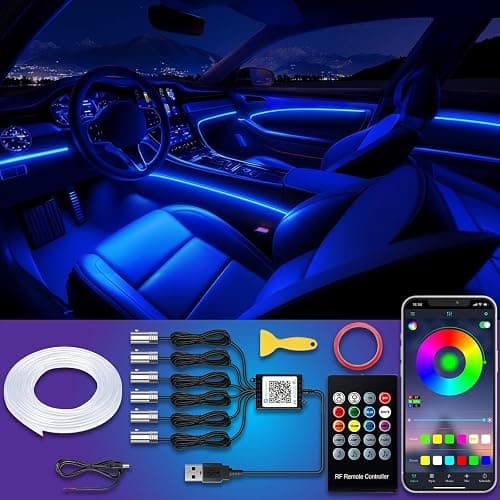 Jushope Car LED Strip Lights, USB Interior Ambient Lighting Kits with Wireless APP and RF Remote Control, 16 Million Colors Music Mode Car Decoration Lights with 315 inches 3.0mm Fiber Optic (6 in 1) thumbnail 8