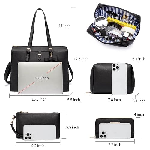 Keyli 4pc Sets Laptop Bag for Women Large Leather Laptop Briefcase with USB Charging Port Computer Shoulder tote Bags Purse thumbnail 4
