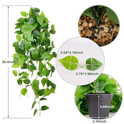 LOYWREE 35.4in Artificial Plants in Black Pot Realistic Fake Hanging Potted Greenery with Faux Ivy Vine & Pothos - Ideal for Shelf, Home, Office, Indoor & Outdoor Garden Decor thumbnail 3
