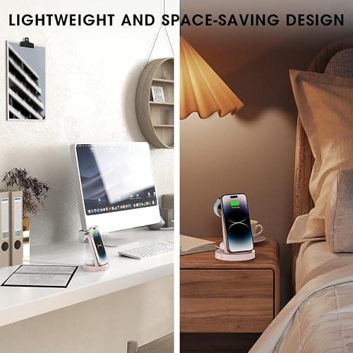 Anlmz 3 in 1 Charging Station for iPhone, Wireless Charger for iPhone 17 16e 16 15 14 13 12 11 X Pro Max & Apple Watch - Charging Stand Dock for AirPods (Pink) thumbnail 6